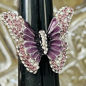 Purple butterfly stunning ring, adjustable Nwot